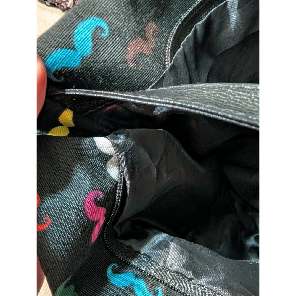 Mustache Bag Purse All Snaps Work, Missing Center Zipper AS IS